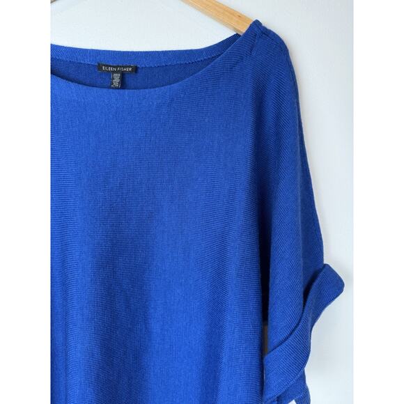 Eileen Fisher 100% Merino Wool Short Sleeve Blue Tunic Sweater Sz XL - Picture 2 of 7